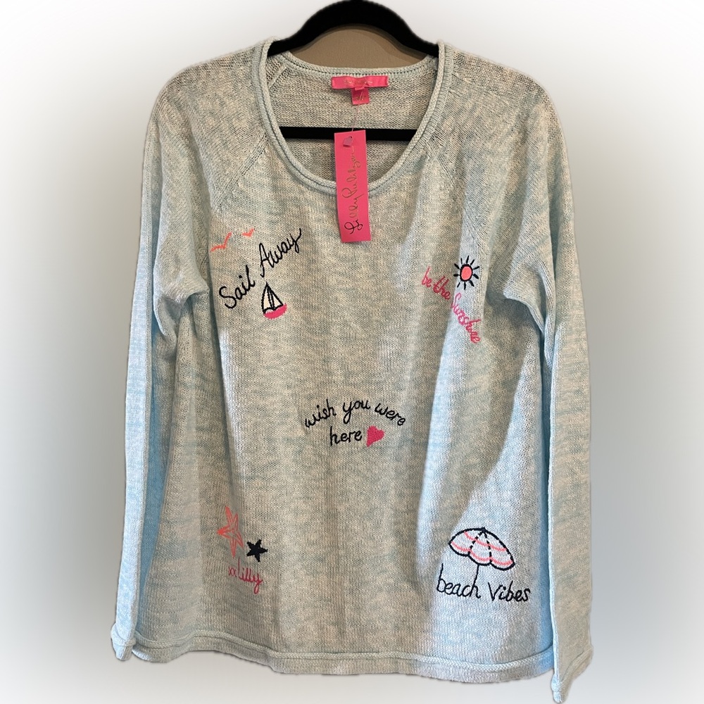Lilly Pulitzer Light Blue Crew Neck Beach Vibes Sweater